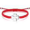 Jrêveinfini Quadrifoglio Bracciale Donna Argento 925, Bracciale Portafortuna Bambina Ragazza, Bracciale Rosso Mamma Corda Amicizia, Regalo Natale Compleanno Donna Bambina