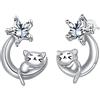 J.MUEN Orecchini a forma di animale, motivo: gatto, unicorno, cavallo, da donna, in argento Sterling, Argento