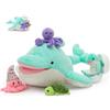 MorisMos Delfino Peluche 60cm, Verde Delfino Mamma con 5 Bambino, Realistico Morbido Kawaii Giocattolo di Peluche Regalo per Bambini Compleanno Natale Deco