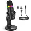 zealsound Microfono USB per Gaming, Microfono RGB da Scrivania per PC per iPhone con Silenziamento Rapido e Riduzione del Rumore, Microfono a Condensatore per Podcast Plug & Play per Streamer