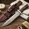 BIGCAT ROAR Patriot - Coltello da Caccia in Acciaio Damasco 35 6 cm - Manico in Legno di Noce e Fodero in Cuoio - Bushcraft Campeggio Sopravvivenza - Regalo Uomo Cacciatore o Collezionista