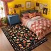 INOVADAY Tappeto Lavabile 120x180 cm Nero Tappeto da Soggiorno | Camera da Letto, Cucina, Bagno, Sala da Pranzo, Pelo Corto, Antiscivolo, Stampa Floreale, Boho, Morbido, Facile da Pulire