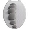BURAKH Sedile WC universale regolabile da 45,7 cm in MDF, adatto alla maggior parte dei WC ovali, sedile standard in legno MDF, sedile WC + raccordi (ciottoli nero)