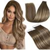 LaaVoo Extension Capelli Veri Biadesivo 20pz Marrone Scuro a Biondo Scuro Highlight Umani Lisci Remy Extension Biadesive Capelli Veri Invisibile Adesive 30cm 30g #8/16/8