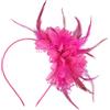 Wisebom Cappello Fascinator da Donna, Elegante Fascia per Capelli da Donna con Piume Copricapo con Rete Floreale Fiore Mesh Pizzo Cappello, per Feste Chiesa Matrimonio Cocktail (Rosso rosa, Taglia unica)