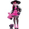 Monster High - Draculaura, bambola dal look mostruoso con gatto-pipistrello Conte Favoloso e accessori inclusi, zaino, bento box e libro degli incantesimi, giocattolo per bambini, 4+ anni, HRP64, nero