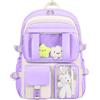 HORHEAR Zaino Kawaii per scuola ragazza borsa carina con Kawaii Stuff Bear ciondolo zaino estetica per bambini zaino scuola, Lilla-beige