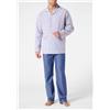 PEROFIL Pigiama Lungo Aperto con Collo in Popeline di Cotone stile Camiceria VPRT93381 MILLERIGHE/DENIM