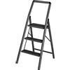 WENKO Scala leggera in alluminio Compact, altezza 66 cm, 3 gradini antiscivolo, staffa di sicurezza e maniglia, 48 x 114,5 x 6 cm, grigio scuro