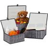 Relaxdays Set da 3 Cesti Portaoggetti, Coperchio & Chiusura a Strappo, Cestino Contenitore in bambù, Grigio