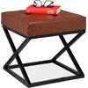 Relaxdays Sgabello Pouf, Poggiapiedi Imbottito, Similpelle, Metallo, Design Industriale,HLP: 41x41x41 cm, Nero Marrone