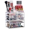 Relaxdays Organizer Make-Up con Cassetti, Porta-Trucchi e Accessori, Acrilico, Trasparente/oro
