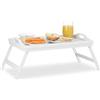Relaxdays Vassoio da Letto in Bambù, Pieghevole con Manici, Bordo Rialzato, per Colazione, HxLxP: 22x61,5x30 cm, Bianco