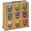 Relaxdays Scatola Porta Tè e Tisane, 9 Scomparti, in Bambù, HxLxP: 29 x 30 x 11,5 cm, da Poggiare o Appendere, Naturale