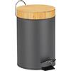 Relaxdays Pattumiera da Bagno con Pedale 3 L, Cestino con Coperchio in Legno bambù, Secchio Interno Estraibile, Grigio