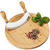 Relaxdays Mezzaluna con Tagliere Ø 25cm, Coltello a Monolama Trita Erbe, in Acciaio Inox e bambù, Naturale Argentato