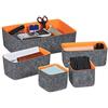 Relaxdays Organizer per Scrivania da Cassetto, Set 5 Ceste in Feltro, Divisori Portaoggetti, 3 Misure, Arancione/Grigio