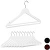Relaxdays Set da 10 Grucce in Legno, Asta per Pantaloni, Tacche Laterali, Gancio Girevole a 360°, 44,5 cm, Bianco