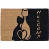 Relaxdays Zerbino con Gatti Innamorati, Fibra di Cocco, Zona Interna ed Esterna, LP 40x60 cm, Antiscivolo, Naturale/Nero