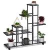 Relaxdays Scaffale Portapiante con Rotelle, 91,5 x 93 x 26 cm, a 9 Ripiani, in Acciaio, Portafiori e Portavasi, Nero
