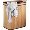 Relaxdays cesto portabiancheria con coperchio, 2 scomparti, contenitore per dividere i panni sporchi, traspirante, 72 l, bambù, legno naturale