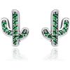 Qings Orecchini a bottone con cactus scintillanti Argento Sterling 925 Orecchini a bottone con elementi vegetali simmetrici verdi e brillanti per donna