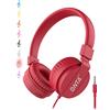 ONTA® Pieghevole on Ear - Cuffie audio per bambini, regolabili e leggeri per telefoni cellulari, iPhone/tablet, iPad/PC/MP3/MP4 (rosso)
