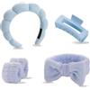BAHME 5 Pcs bellezza Fascia Capelli Donna, Fascia Capelli Spugna Fascia Spa con Braccialetto per il Trucco, Fasce Capelli Trucco Fiocco Fascia Doccia Capelli per Lavaggio Viso, Doccia（blu）