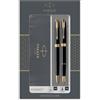 PARKER Sonnet Duo Set con Penna a Sfera e Penna Stilografica con Finiture in Oro, Nero (Lucido), Cartucce e Ricarica di Inchiostro Nero, Confezione Regalo