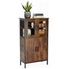 Relaxdays Armadio da Cucina Industrial, Armadio Alto con Ante in Vetro H 108x60x30 cm, vetrina Slim, Legno Marrone