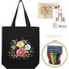 KABAKE Kit di ricamo per borsa tote in tela per principianti, arte fai da te artigianato kit di ricamo per principianti, include borsa da ricamo prestampata, fili, strumenti da ricamo (borsa nera con