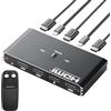 Zecamin Interruttore KVM HDMI 1 Monitor 2 Computer, Switcher KVM 4K@60Hz per 2 Computer in condivisione 1 Monitor Tastiera Mouse Stampante, Interruttori KVM con telecomando