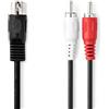 NEDIS Cavo audio DIN, spina DIN 5 pin, 2 connettori RCA, nichelato, 1 m, rotondo, PVC, nero, sacchetto di plastica