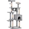 PawHut Tiragraffi per Gatti a Diversi Livelli, Rivestito in Peluche, Pali in Sisal, Alto 165cm, Grigio Chiaro | Aosom