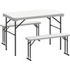 Outsunny Set tavolo pieghevole e panche da picnic 113 cm con maniglie di trasporto, tavolo e panca pieghevole grigio chiaro bianco | Aosom Italy