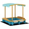 AIYAPLAY Sabbiera per Bambini in Legno con Tetto 3 Panchine 2 Cassette in PP Rivestimento per Bambini 3-6 Anni 128x118x121 cm Blu | Aosom Italy
