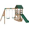 AIYAPLAY Torre gioco struttura d'arrampicata in legno con scivolo 2 altalene parete da arrampicata per 3-8 anni 315x284x233 cm Verde | Aosom Italy