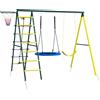 Outsunny Altalena per bambini 4 in 1 con altalena nido e singola, rete per arrampicata, canestro da basket, scala, Giallo | Aosom Italy