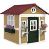 Outsunny Casetta in Legno per Bambini con Porta, Finestre, Fioriere e Mensole con Dettagli Colorati 114x126,4x135 cm Naturale | Aosom Italy