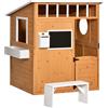 Outsunny Casetta per bambini in legno naturale, con cassetta delle lettere e portavaso, Naturale | Aosom Italy