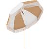 Outsunny Ombrellone da Spiaggia con Frange Ø175 cm Ombrellone per Terrazza Esterno con Altezza Regolabile Inclinazione 30° Bianco e Beige | Aosom Italy