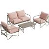Outsunny Set da Giardino 4 Persone: Divanetto, Poltrone, Tavolo, Metallo, Rosa | Aosom Italy