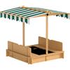 Outsunny Sabbiera 106x106 cm per bambini in legno con copertura regolabile in altezza panchine schienali Marrone chiaro | Aosom Italy