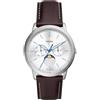 Fossil Neutra orologio per uomo movimento Moonphase multifunzione con bracciale in acciaio o cinturino in pelle, 42 mm, Marrone e Bianco