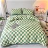 Wellboo Set di trapunte scozzesi bianche verdi piene donne uomini verde salvia scacchiera griglia biancheria da letto trapunte cotone ragazzi ragazze moderno erba verde e bianco a scacchi geometrici