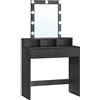 VASAGLE KAILYN Collezione - Toeletta, Luce LED con Luminosità Regolabile, Tavolo da Trucco con Specchio, 2 Cassetti e 3 Scomparti, Postazione Trucco, Moderno, Nero RDT114T16