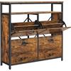 VASAGLE Scarpiera con 4 Scomparti a Ribalta, Scarpiera da Ingresso con Ripiano Aperto, Divisori Interni, per 12-20 Paia, 98,3 x 30 x 95 cm, Marrone Vintage e Nero LBS803B01