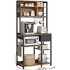 VASAGLE Scaffale Cucina con Multipresa, Mobile Cucina, 40 x 80 x 180,4 cm, Scaffale per Microonde, Ripiani Regolabili, Cassetto in Tessuto, 12 Ganci, Marrone Vintage e Nero Inchiostro KKS015K03