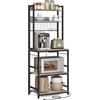 VASAGLE Scaffale Cucina con Multipresa, Scaffale per Microonde, Mobile Cucina, con Pannello a Rete Metallica, 14 Ganci, 40 x 60 x 170 cm, Greige e Nero KKS037B02EU
