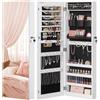 SONGMICS Armadietto Portagioie da Parete o Porta, Specchiera Portagioielli con Serratura, 2 Organizzatori per Cosmetici in Plastica, Idea Regalo, Bianco JJC001W01